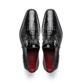 Marco Di Milano Mens Black Caiman Monk Strap Shoes Rovigo